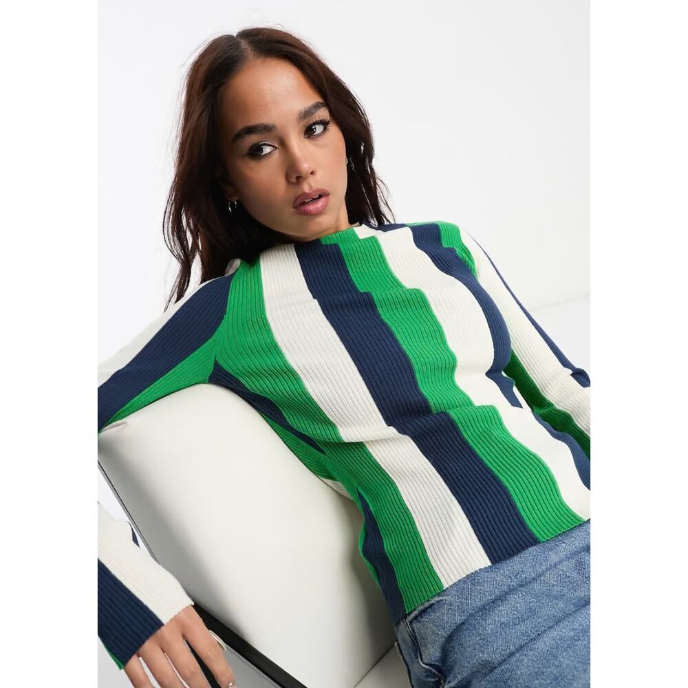 & Other Stories knit shirt in blue and green stripe